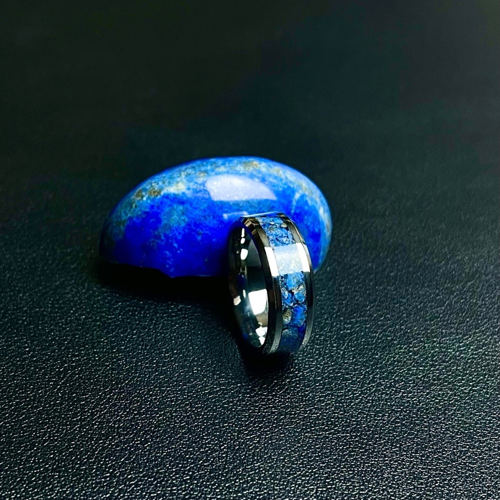 Lapis Lazuli Band Gemstone Inlay Tungsten Carbide